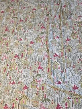 Pottery Barn Birdhouse Cotton Fabric Panel in Pink and Olive Duver